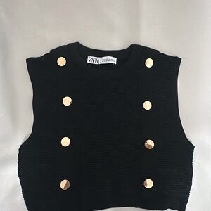 Zara Black Sleeveless Top with Gold Buttons